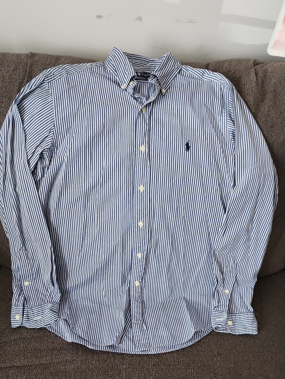Ralph Lauren Classic Fit Blue and White Narrow Stripe Button-Down Shirt
